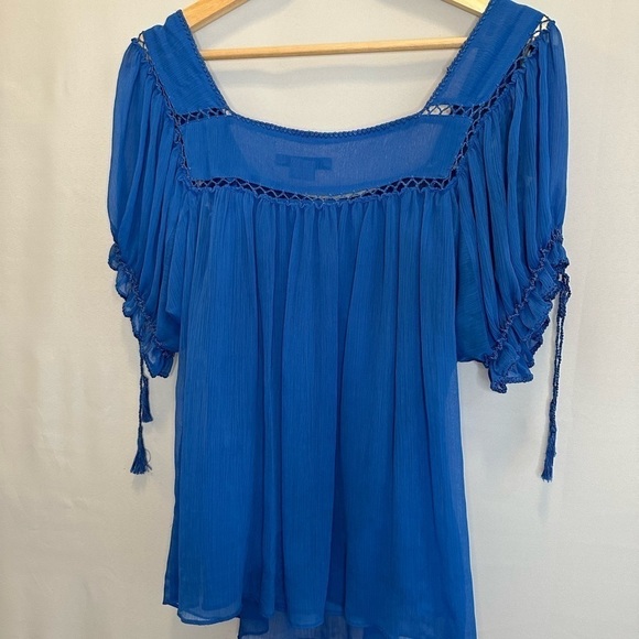 I.C.E. Blouse Womens Size 8 Cami Short Tie Puff Sleeve Peasant Prairie Boho - Picture 4 of 13